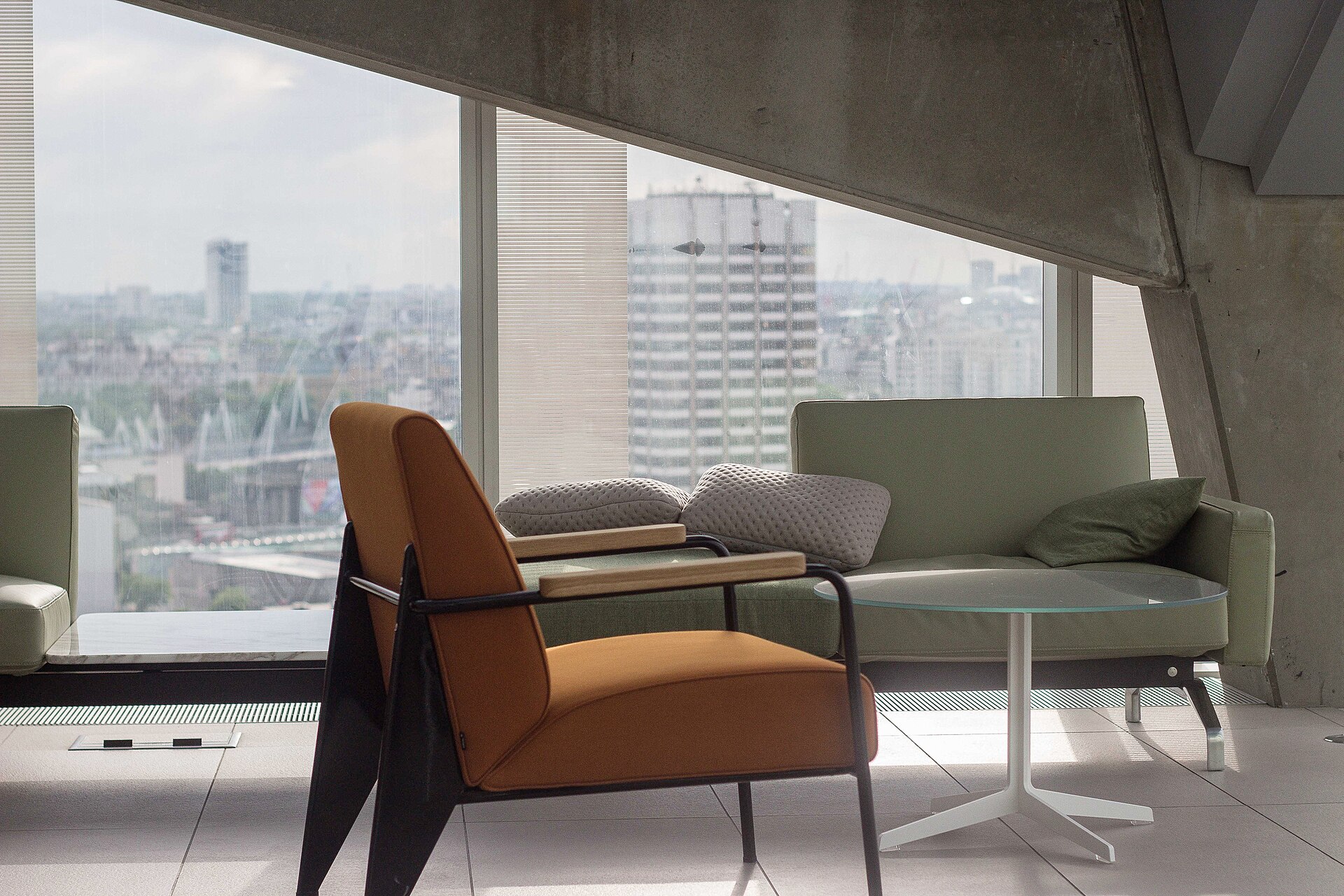 High-rise condo living room with city views
