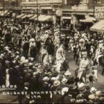 Crowds lining downtown streets for the 1919 Calgary Stampede parade