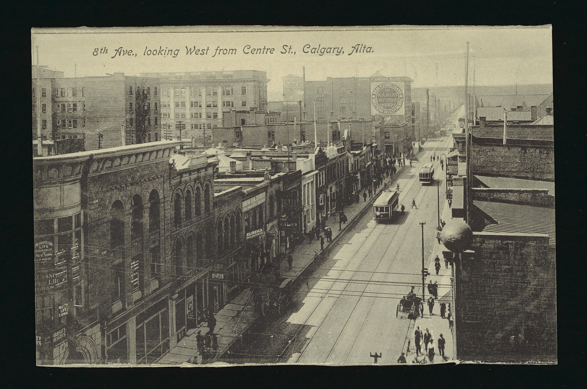 Historic postcard of 8th Avenue, Calgary, around 1910