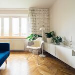 Staged condo living room with neutral furnishings